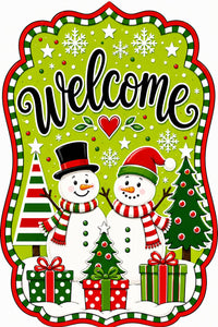 Thumbnail for Welcome Snowmen Couple 12" Wood Wreath Sign - MF-W-0113