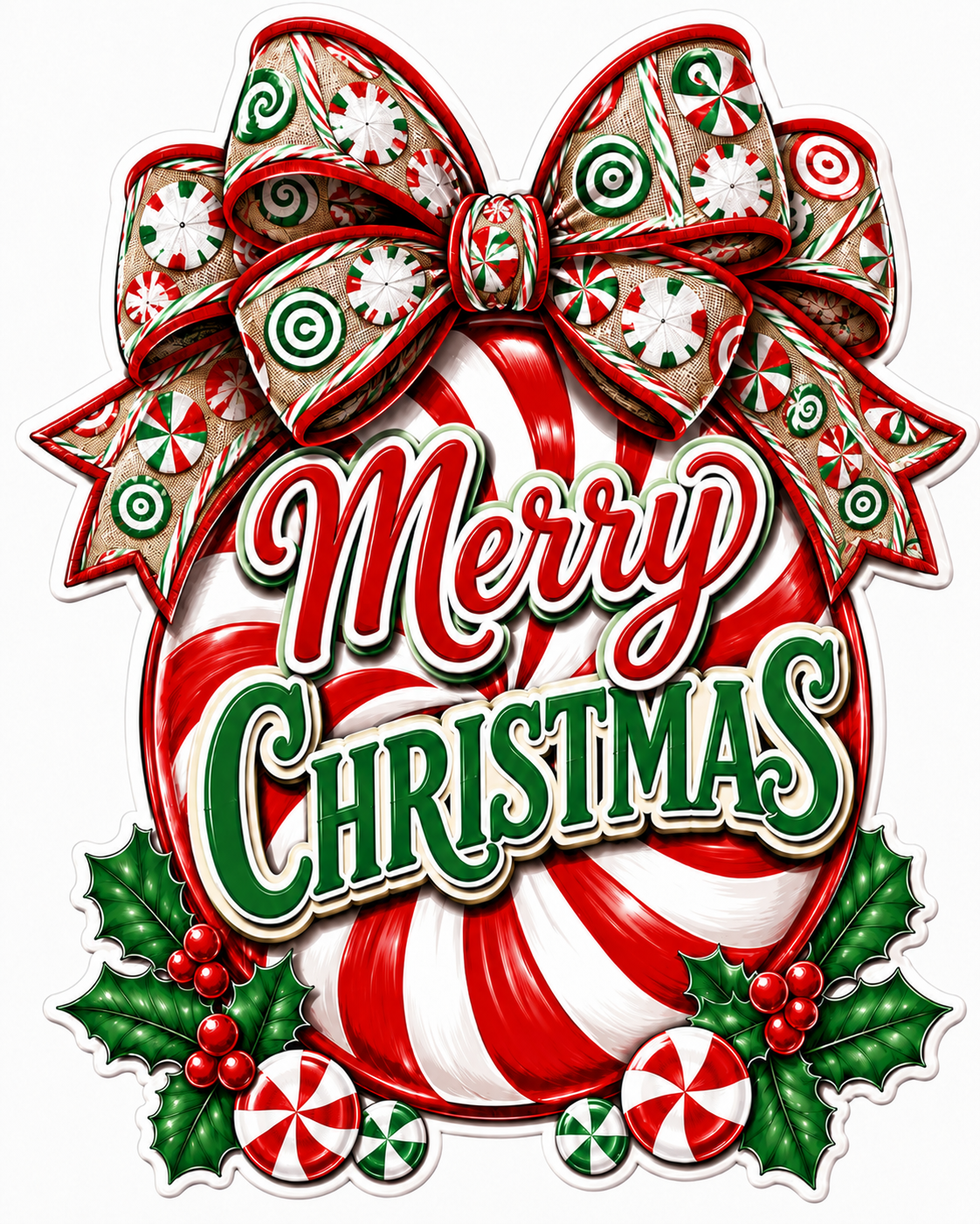 Natural Peppermint Merry Christmas 12" Wood Wreath Sign - PS-W-0067