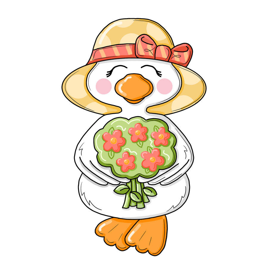Goose with flowers 12" Wood Wreath Sign - PCD-W-208