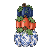 Thumbnail for Stacked Pumpkins Navy Orange and Chinoiserie 14" Wood Wreath Sign - PCD-W-211