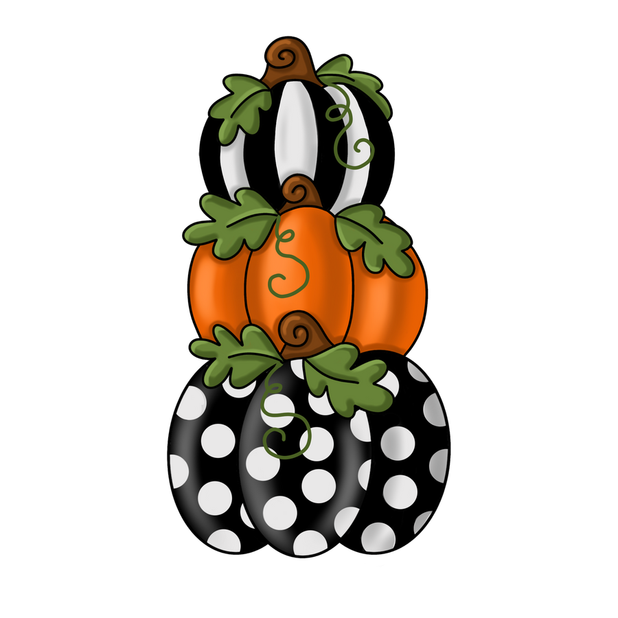 Stacked Pumpkins Black Stripe Orange and Polka Dot 14" Wood Wreath Sign - PCD-W-212