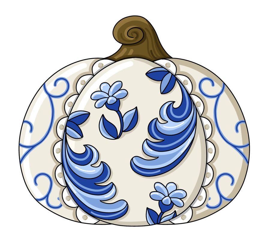 Chinoiserie Pumpkin 12" Wood Wreath Sign - PCD-W-214
