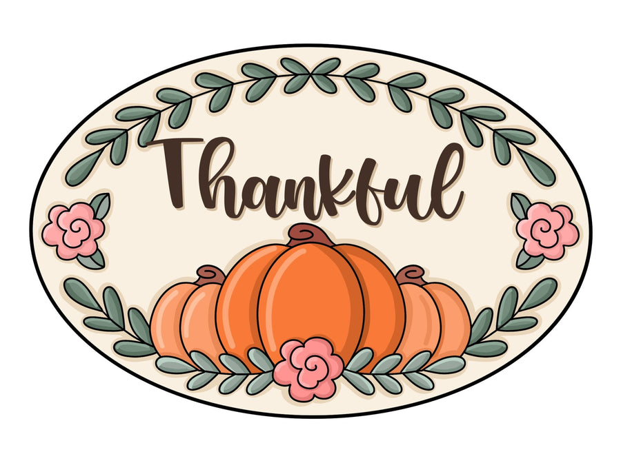 Thankful Oval Plaque 12" Wood Wreath Sign - PCD-W-219