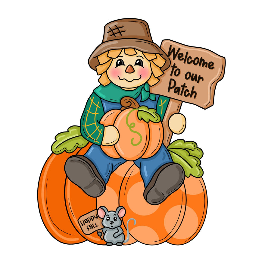 Welcome To Our Patch Scarecrow 12" Wood Wreath Sign - PCD-W-220