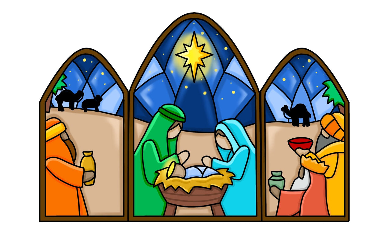 Stained Glass Nativity Triptych 22" Wood Door Hanger - PCD-W-231-DH