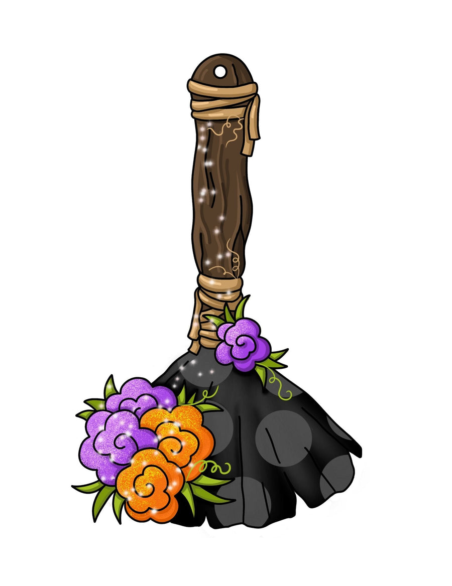 Witch Broom 22" Wood Door Hanger - PCD-W-234-DH