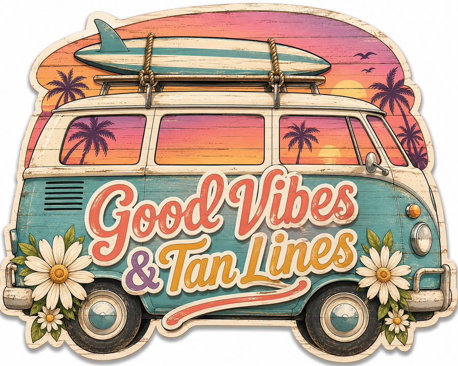 Good Vibes Van 12" Wood Wreath Sign - PS-W-0009