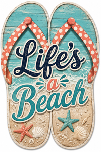 Thumbnail for Lifes a Beach Flip Flop 12" Wood Wreath Sign - PS-W-0011
