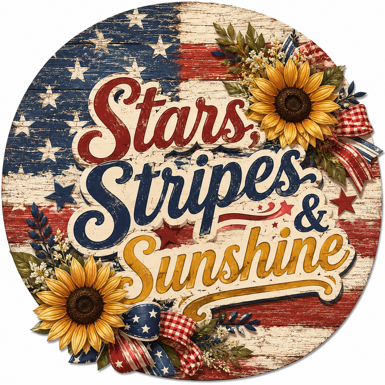 Stars Stripes and Sunshine 12" Wood Wreath Sign - PS-W-0013