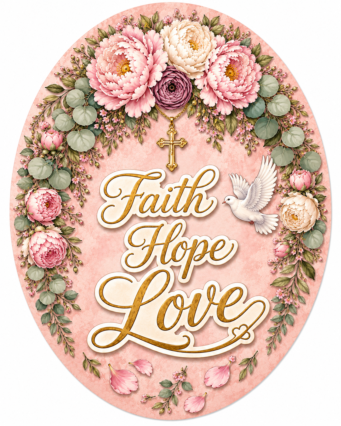 Faith Hope and Love Oval 12" Wood Wreath Sign - PS-W-0081