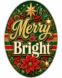 Thumbnail for Merry and Bright Oval 12" Wood Wreath Sign - PS-W-0083