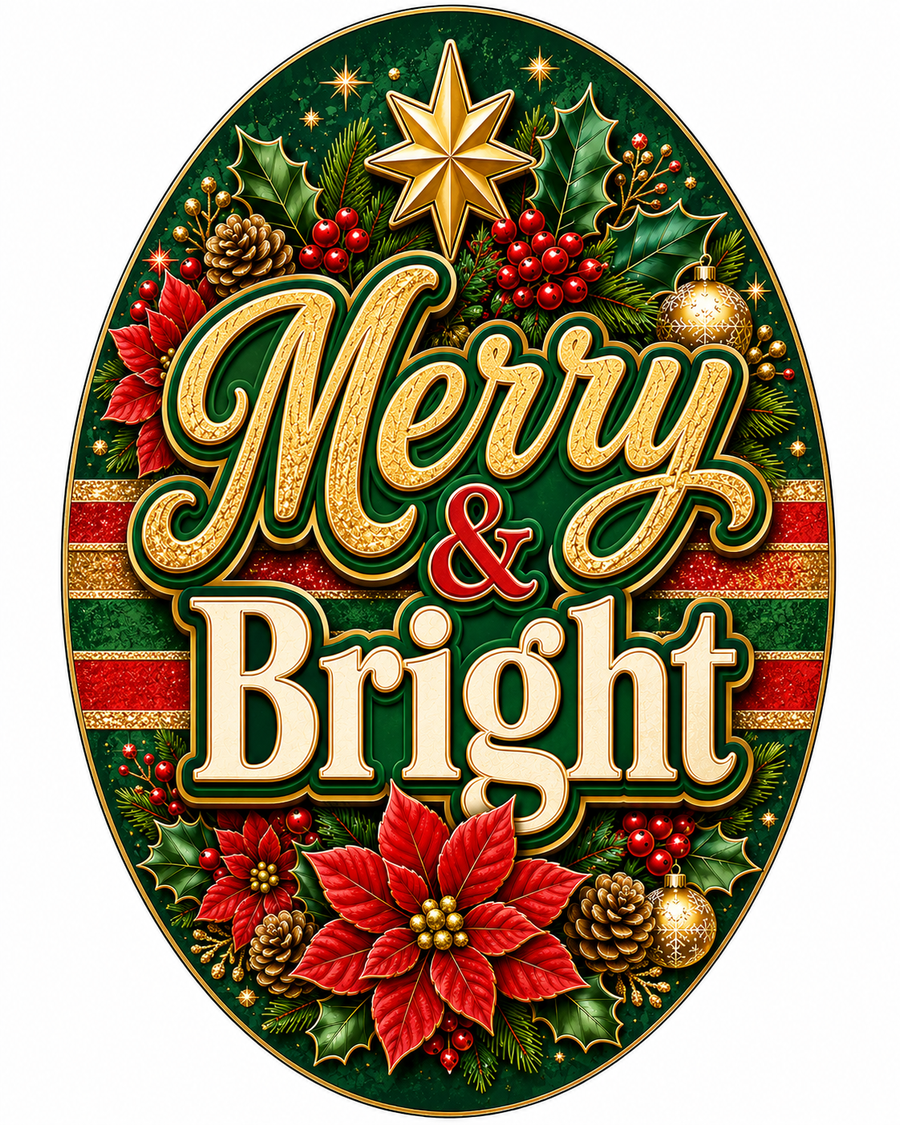 Merry and Bright Oval 12" Wood Wreath Sign - PS-W-0083