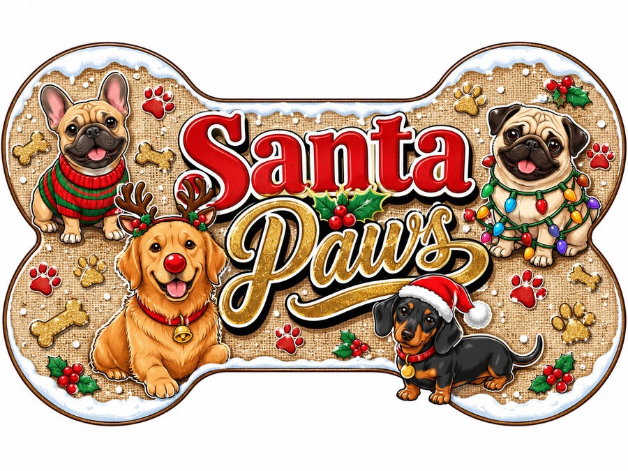 Santa Paws Dog Bone 12" Wood Wreath Sign - PS-W-0087