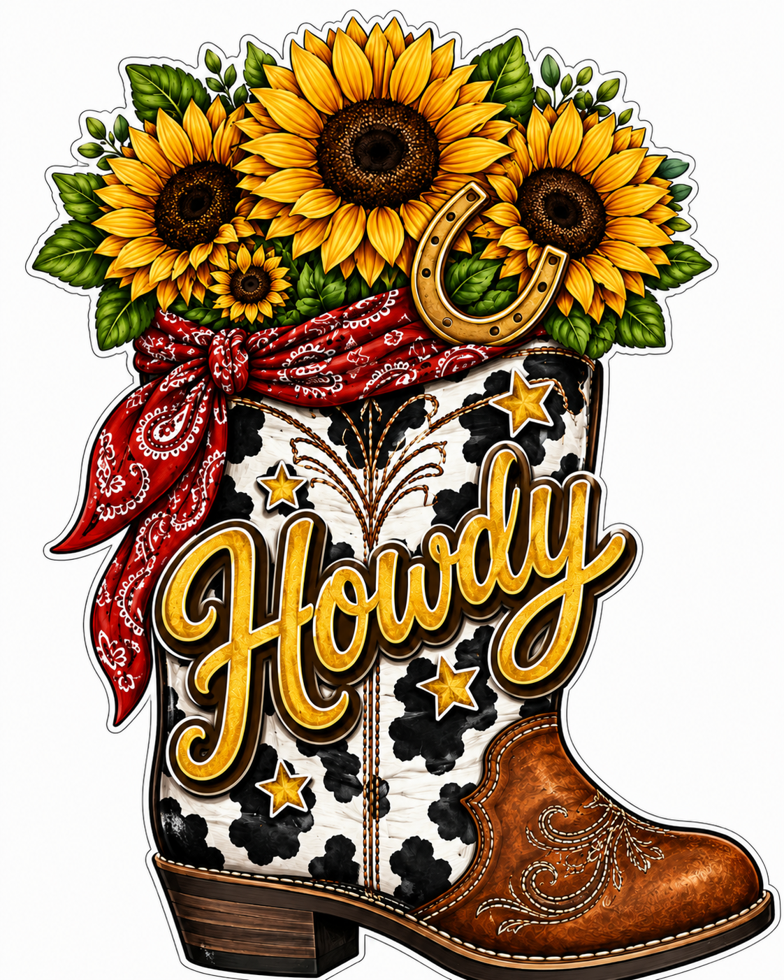 Howdy Sunflower Boot 12" Wood Wreath Sign - PS-W-0089
