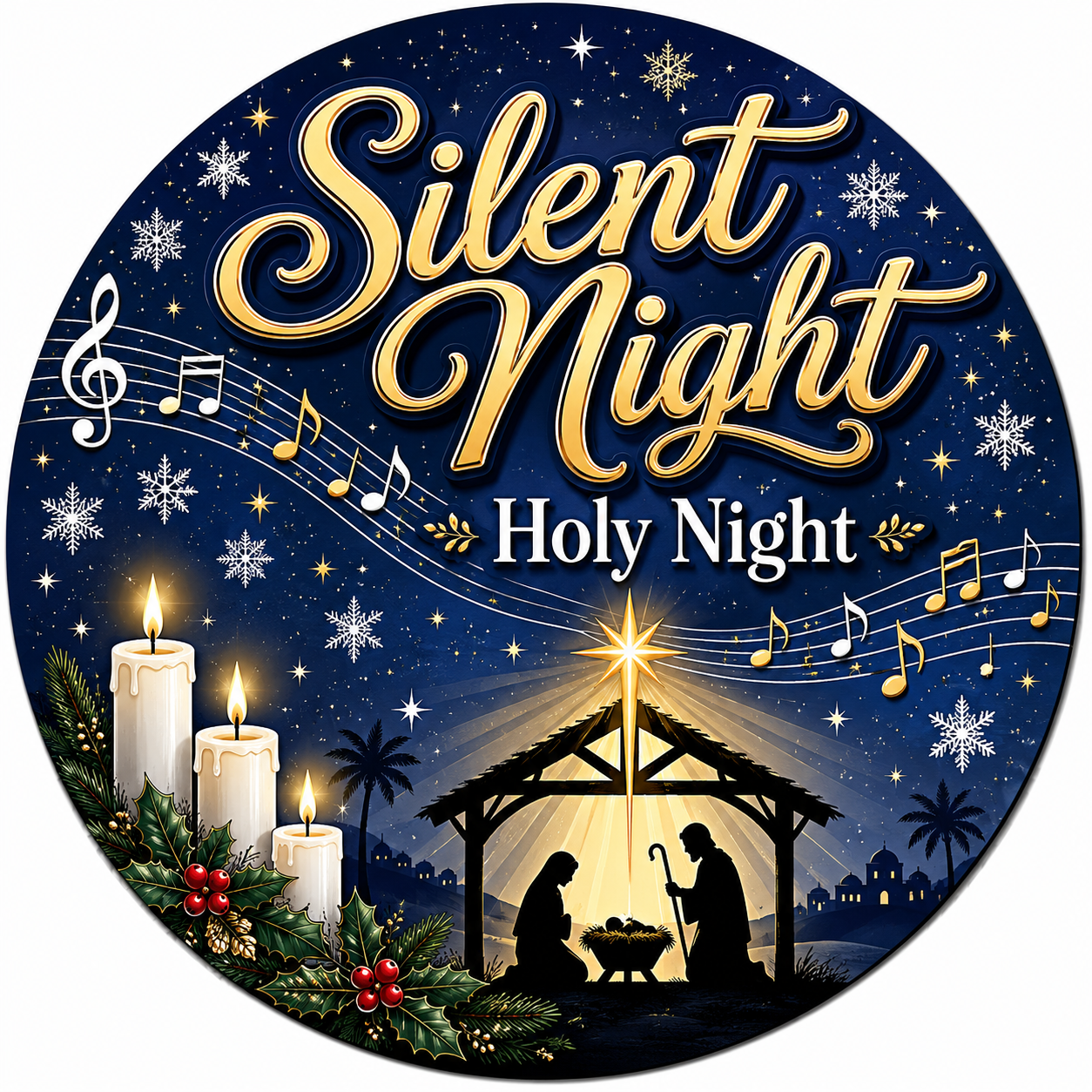 Silent Night Holy Night 12" Wood Wreath Sign - PS-W-0095