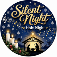 Thumbnail for Silent Night Holy Night 12" Wood Wreath Sign - PS-W-0095