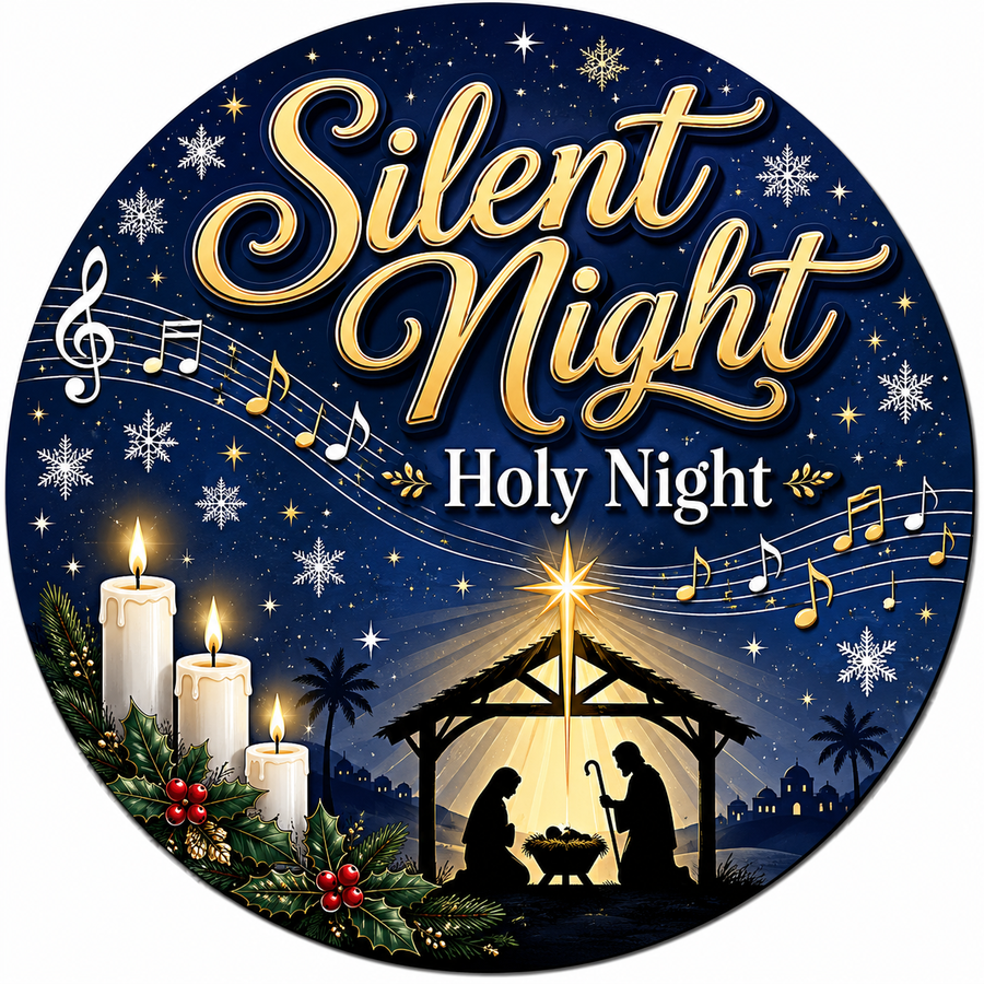 Silent Night Holy Night 12" Wood Wreath Sign - PS-W-0095