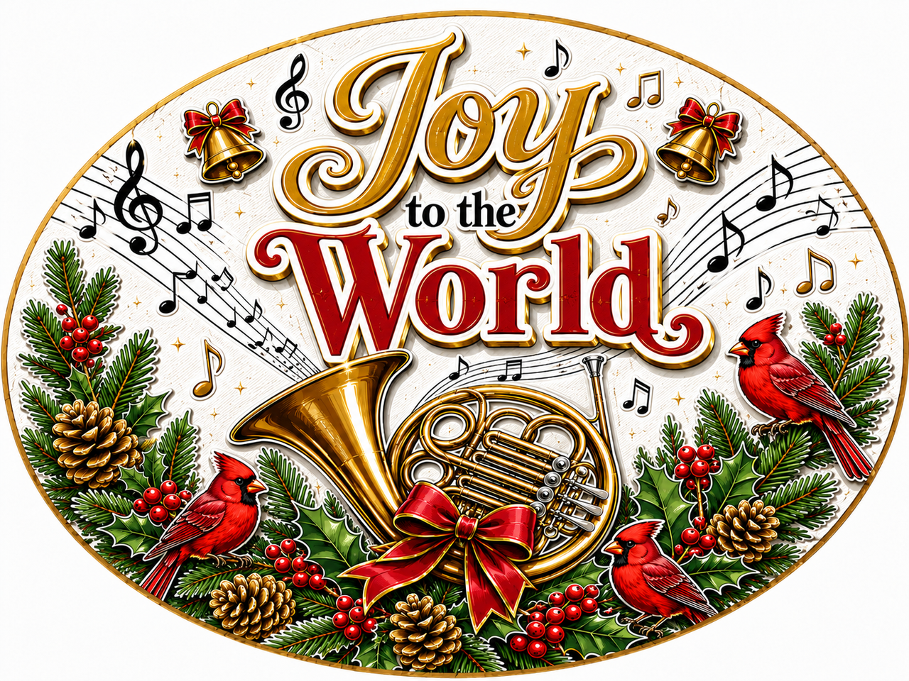 Joy to the World Oval with Cardinals 12" Wood Wreath Sign - PS-W-0096