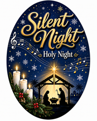 Thumbnail for Silent Night Holy Night Oval 12" Wood Wreath Sign - PS-W-0098