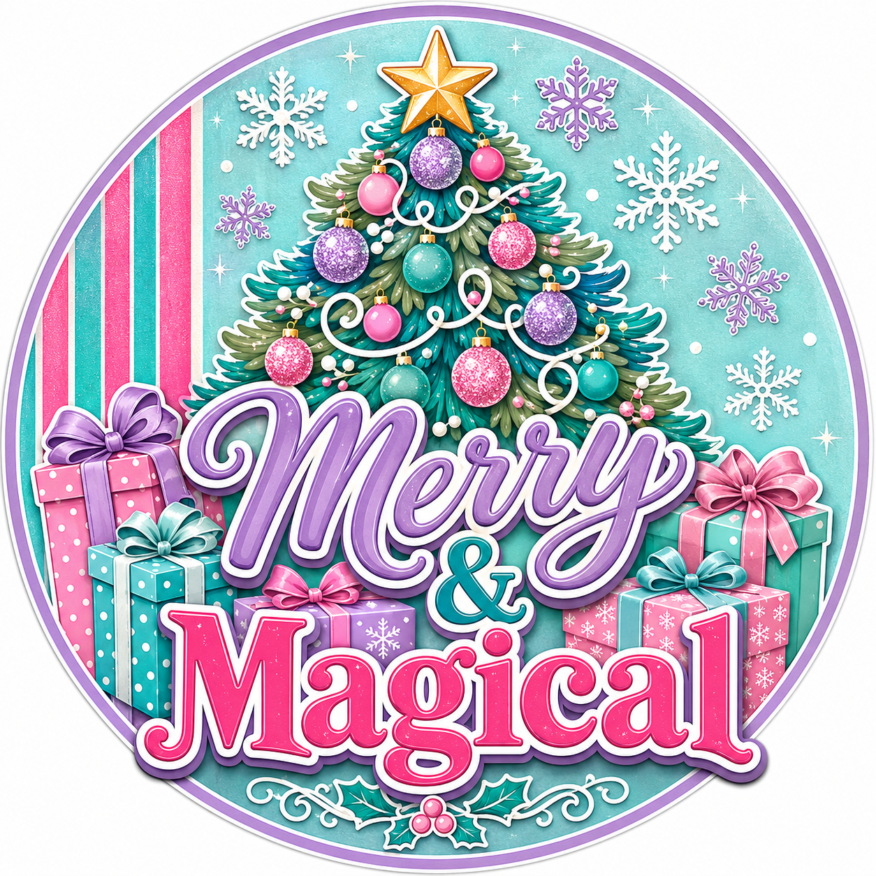 Merry and Magical Pastel 12" Wood Wreath Sign - PS-W-0099