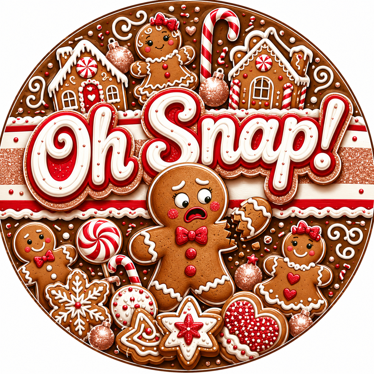 Oh Snap Gingerbread 12" Wood Wreath Sign - PS-W-0100
