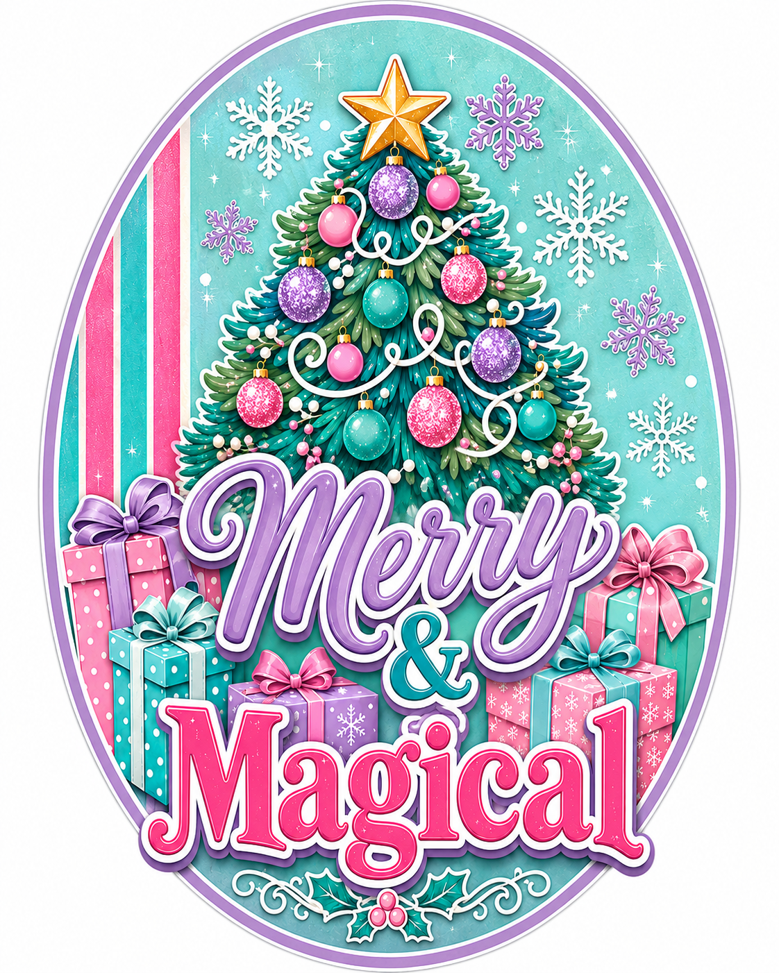 Merry and Magical Pastel Oval 12" Wood Wreath Sign - PS-W-0101