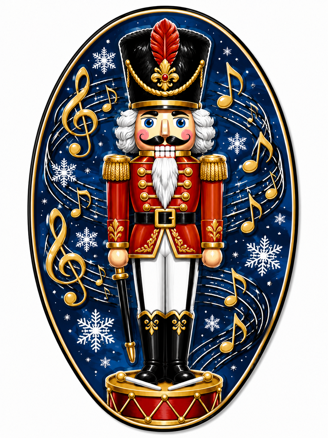 Nutcracker with Musical Notes Oval 12" Wood Wreath Sign - PS-W-0102