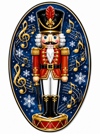 Thumbnail for Nutcracker with Musical Notes Oval 12" Wood Wreath Sign - PS-W-0102