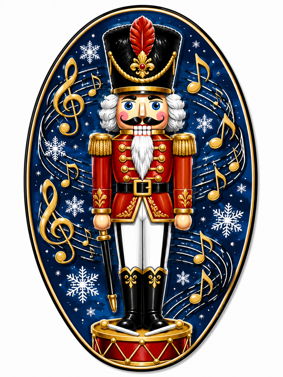 Nutcracker with Musical Notes Oval 12" Wood Wreath Sign - PS-W-0102