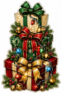 Thumbnail for Stacked Christmas Gifts 12" Wood Wreath Sign - PS-W-0104