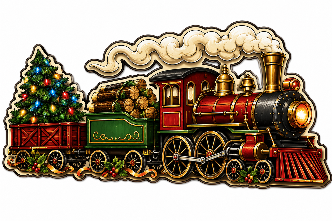 Vintage Christmas Train 12" Wood Wreath Sign - PS-W-0105