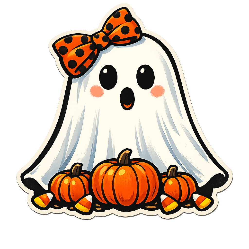 Cute Ghost with Pumpkins 12" Wood Wreath Sign - PS-W-0107