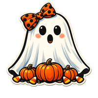Thumbnail for Cute Ghost with Pumpkins 12" Wood Wreath Sign - PS-W-0107