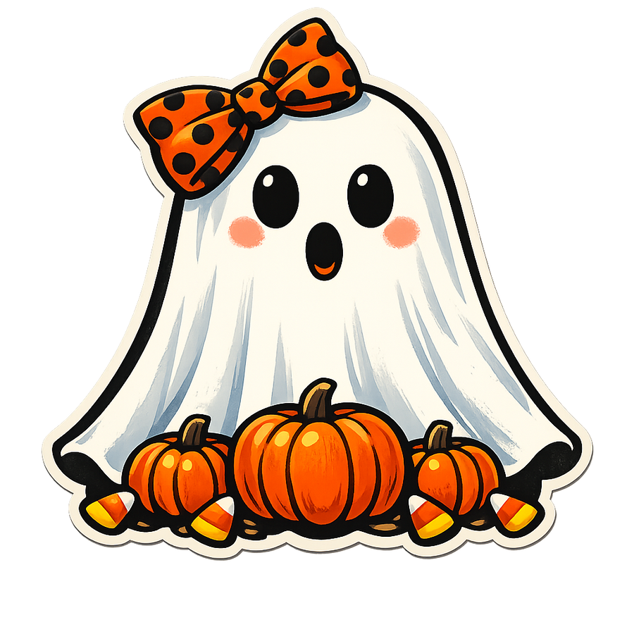 Cute Ghost with Pumpkins 12" Wood Wreath Sign - PS-W-0107