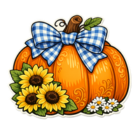 Thumbnail for Blue Gingham Bow Pumpkin 12" Wood Wreath Sign - PS-W-0110