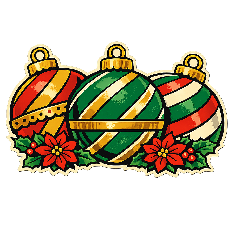 Striped Christmas Ornaments 12" Wood Wreath Sign - PS-W-0113