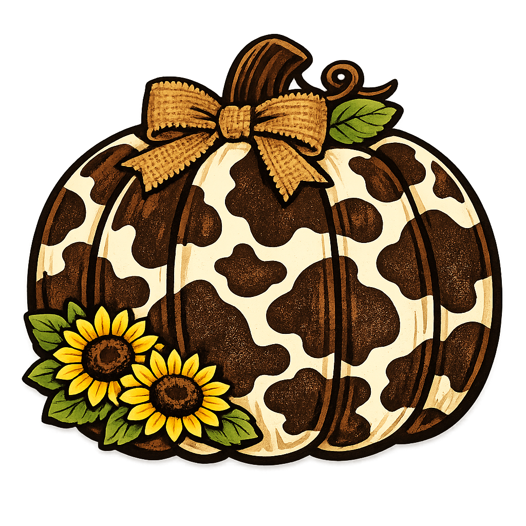 Cow Print Pumpkin 12" Wood Wreath Sign - PS-W-0114