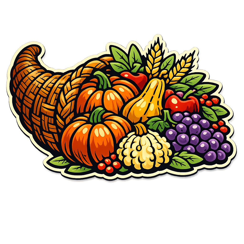 Cornucopia Thanksgiving 12" Wood Wreath Sign - PS-W-0122