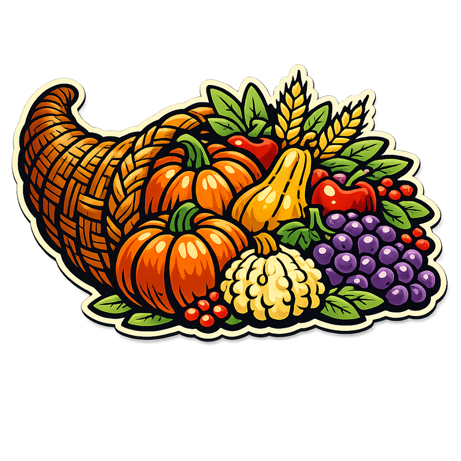 Cornucopia Thanksgiving 12" Wood Wreath Sign - PS-W-0122