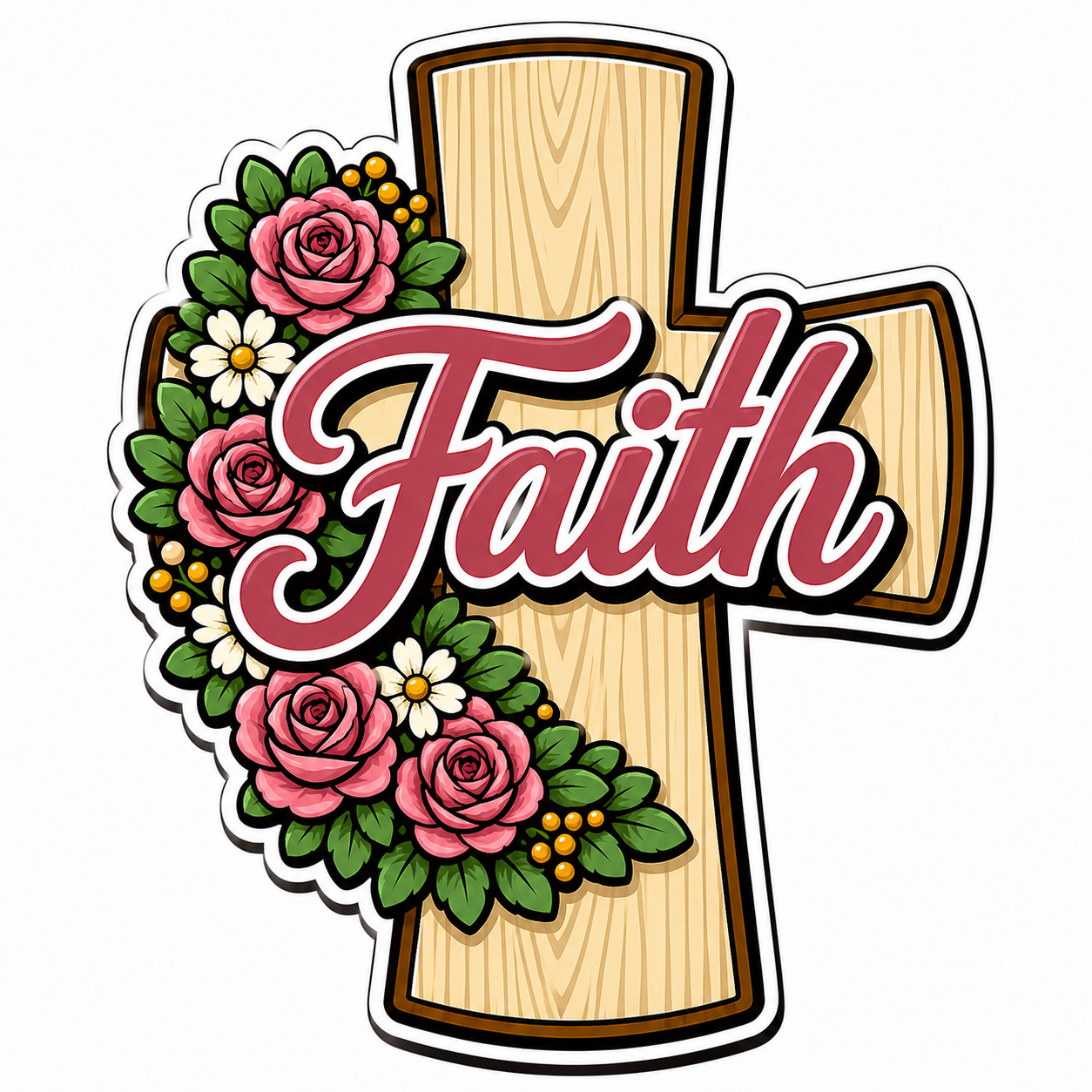 Faith Cross Roses 12" Wood Wreath Sign - PS-W-0124