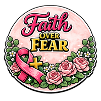 Thumbnail for Faith Over Fear Pink Ribbon 12" Wood Wreath Sign - PS-W-0127