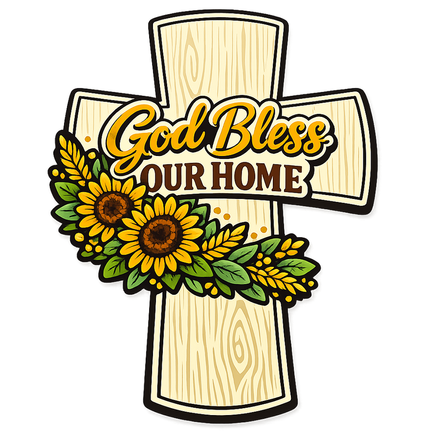 God Bless Our Home Cross 12" Wood Wreath Sign - PS-W-0139