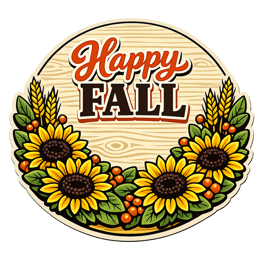 Happy Fall Sunflowers 12" Wood Wreath Sign - PS-W-0140