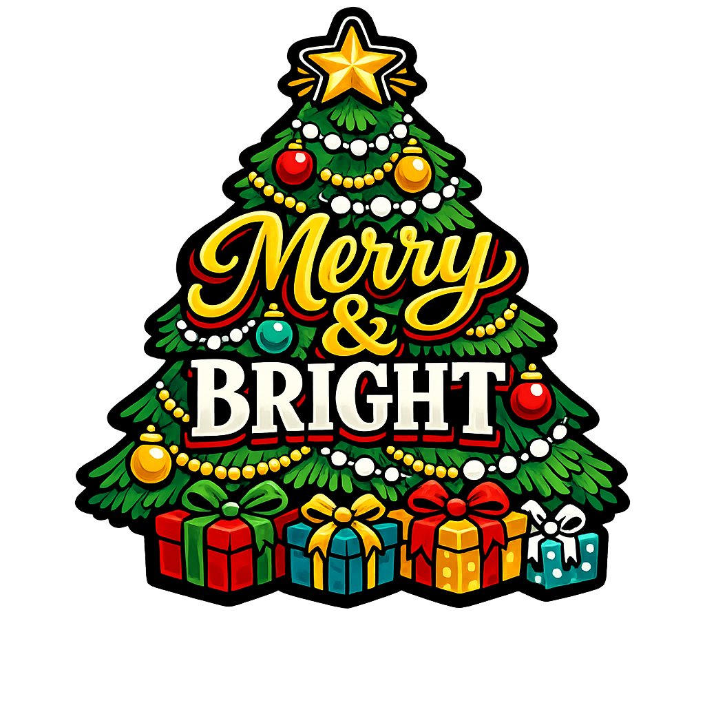 Merry and Bright Tree Christmas 12" Wood Wreath Sign - PS-W-0158