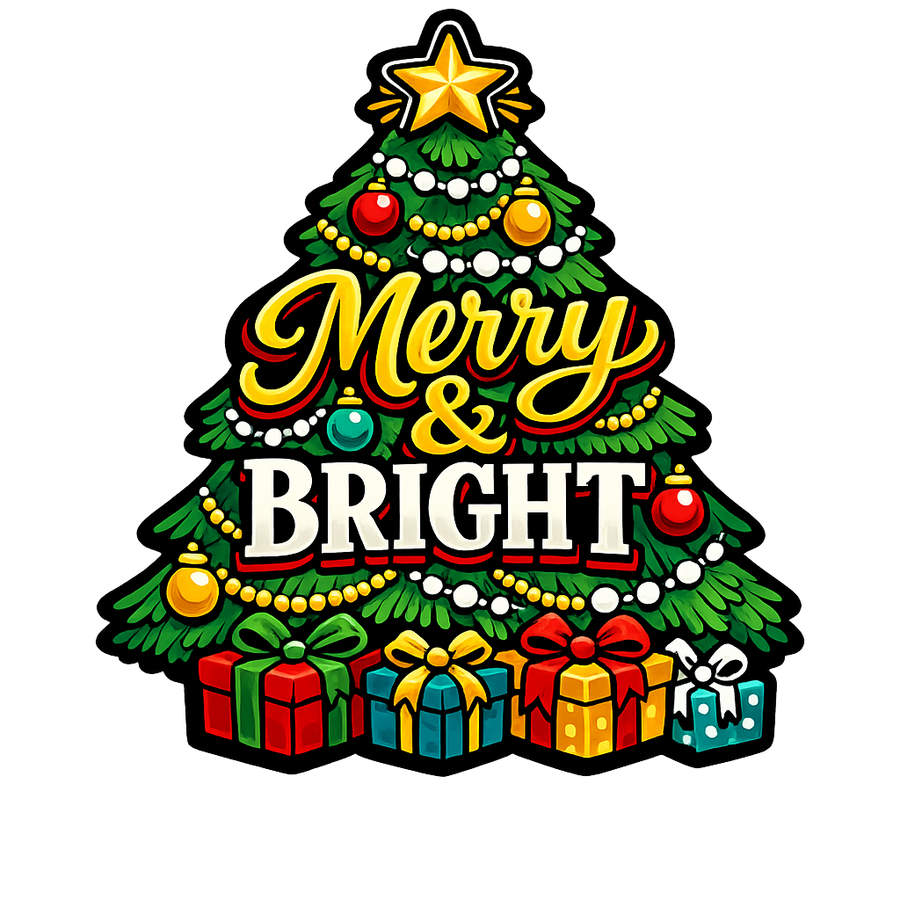 Merry and Bright Tree Christmas 12" Wood Wreath Sign - PS-W-0158
