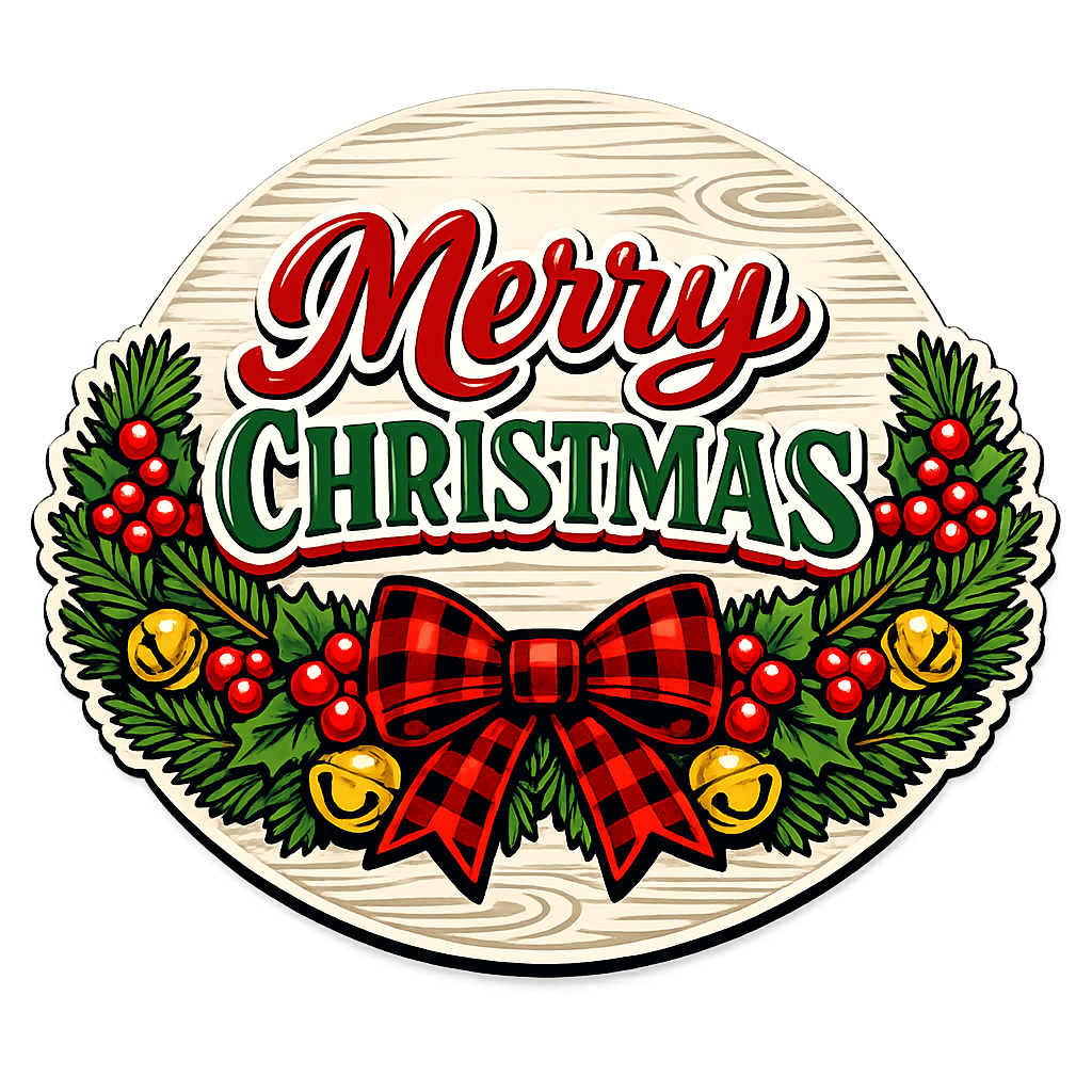 Merry Christmas Plaid 12" Wood Wreath Sign - PS-W-0160