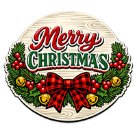 Thumbnail for Merry Christmas Plaid 12" Wood Wreath Sign - PS-W-0160