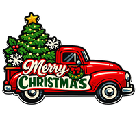 Thumbnail for Merry Christmas Red Truck Tree Cutout 12" Wood Wreath Sign - PS-W-0161