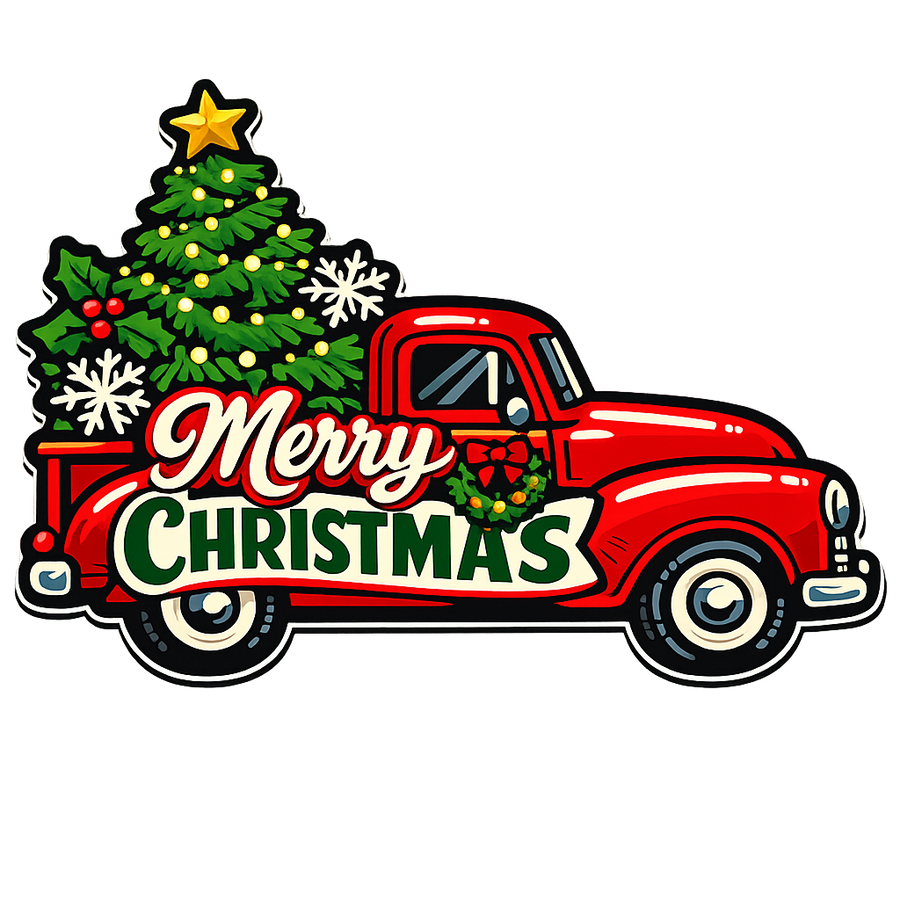 Merry Christmas Red Truck Tree Cutout 12" Wood Wreath Sign - PS-W-0161