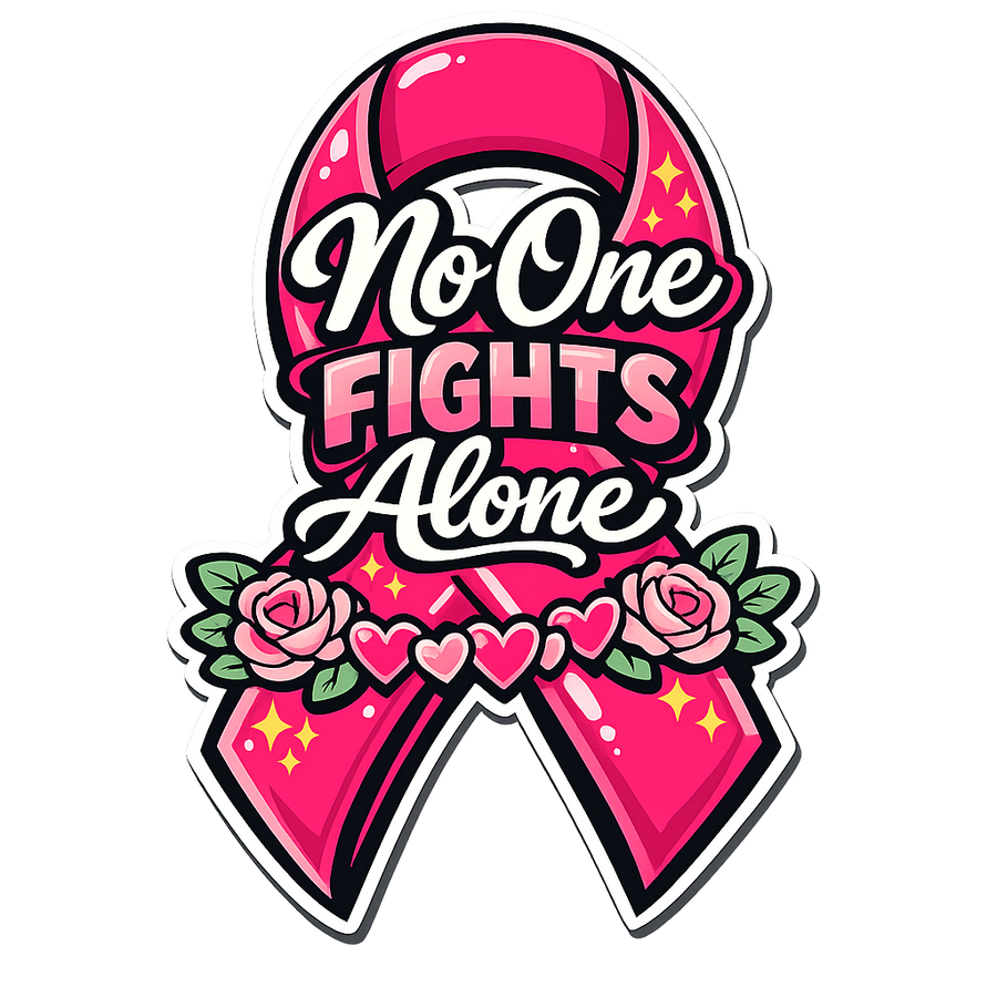 No One Fights Alone Pink Ribbon Roses 12" Wood Wreath Sign - PS-W-0163